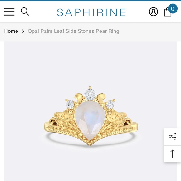 Saphirine Opal Palm Leaf Side Stones Pear Ring size 9 NWT - Picture 1 of 10